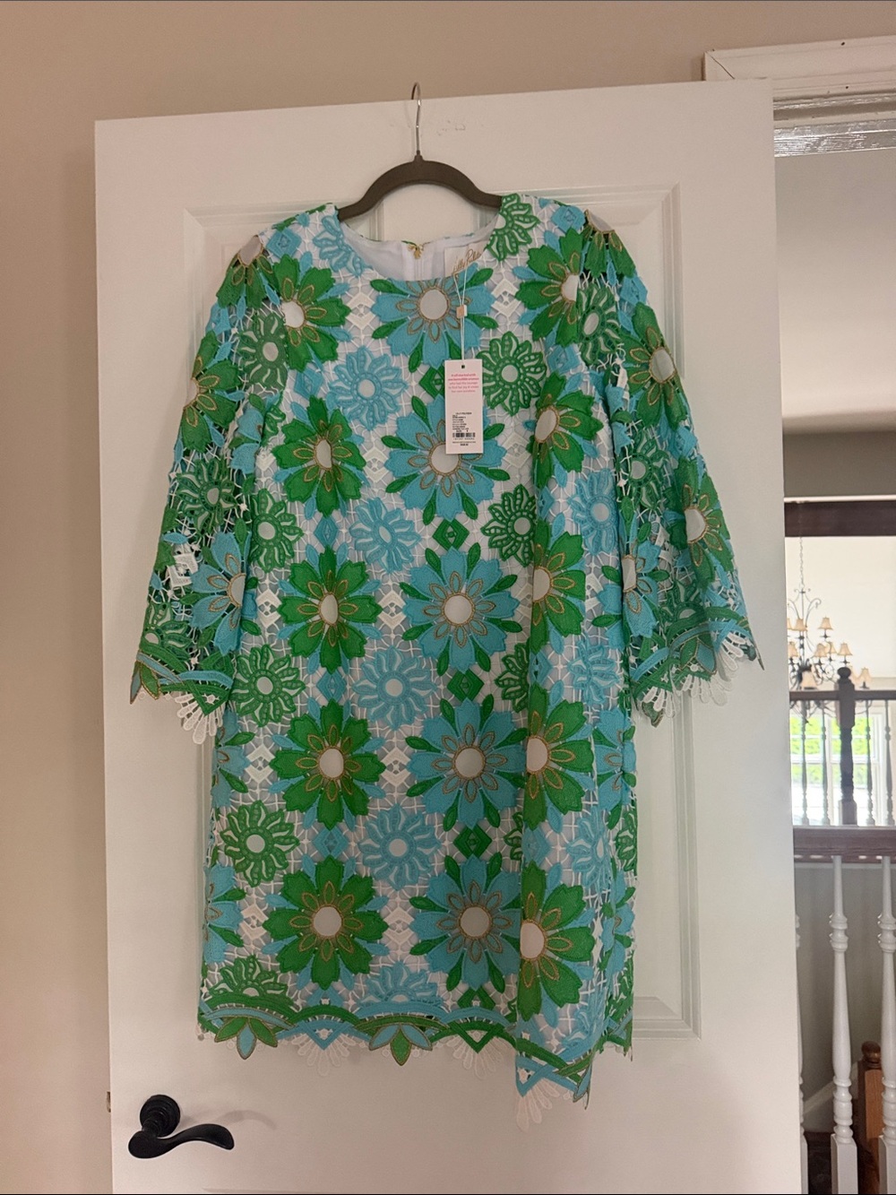 Lilly Pulitzer Green & Blue Floral Lace Shift Dress